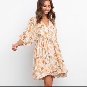 Petal + Pup Orange Floral Smocked Puffy Sleeve Dress, pockets, size 4